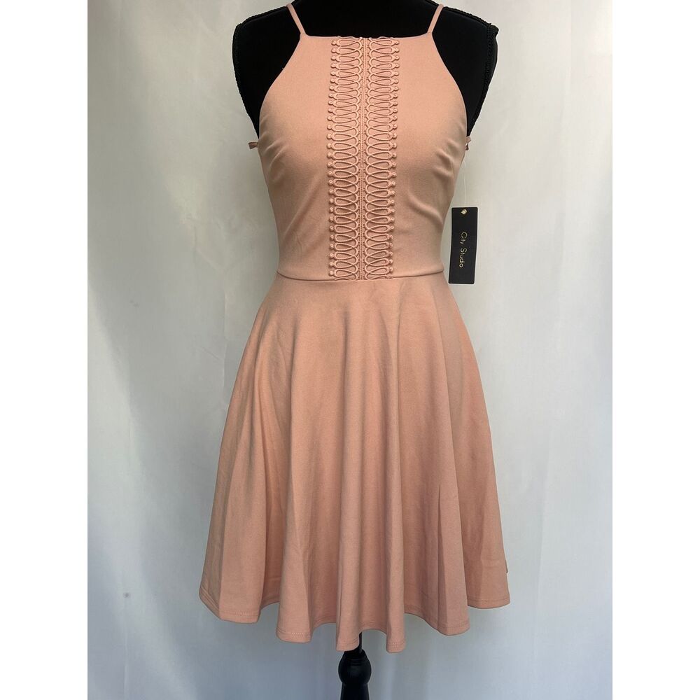 City Studio Womens Pink Soutache Halter Fit and Flare Skater Dress Size 0 NWT